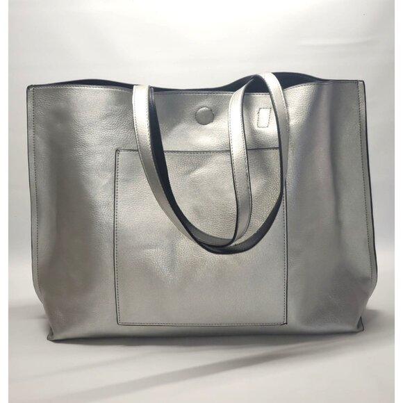 NWOT Stylish Women's Black/Silver Reversible Shoulder/Coin Purse Tote Bag 735 - Picture 4 of 8